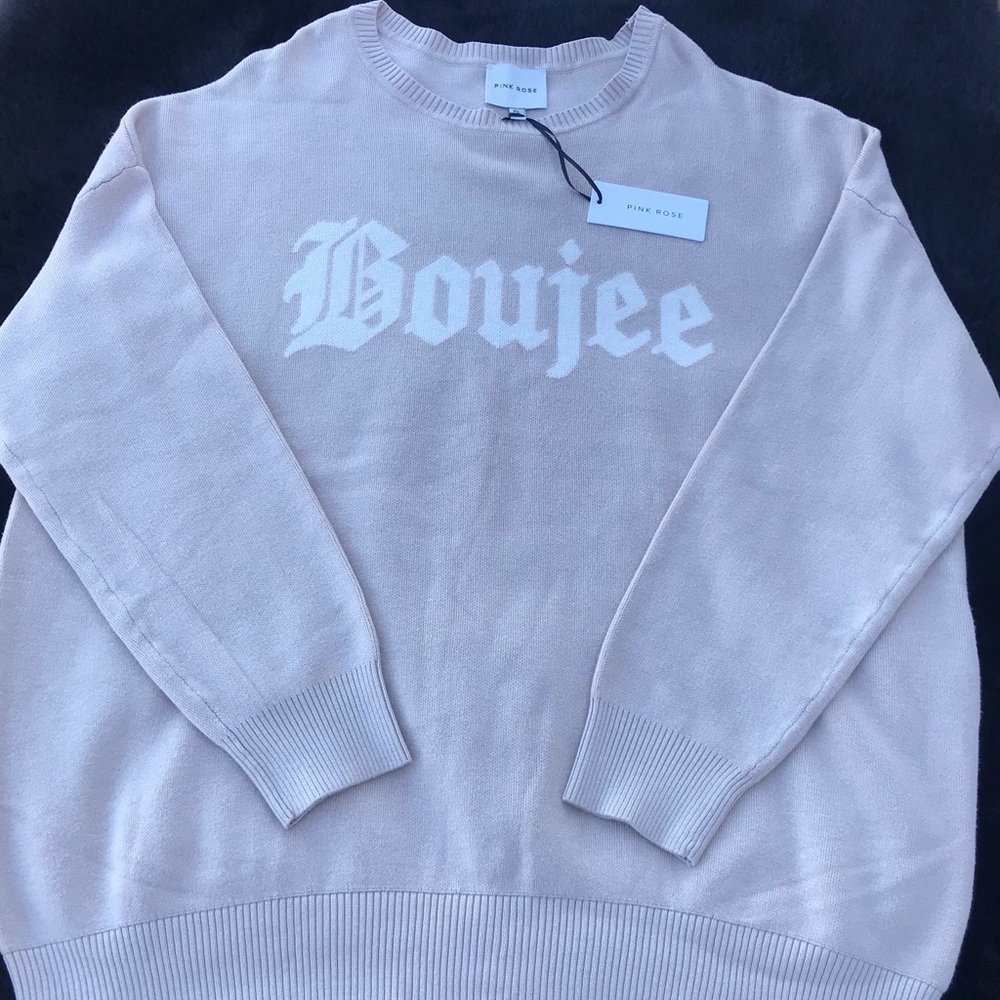NEW ~ Pink Rose "Boujee" Cream Sweater Size XL